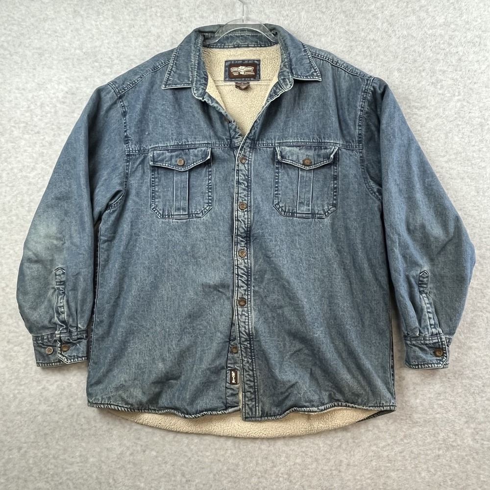 Levis Shacket Men XL Blue Denim Shirt Jacket Sherpa Fleece‎ Blanket Quilt Lined